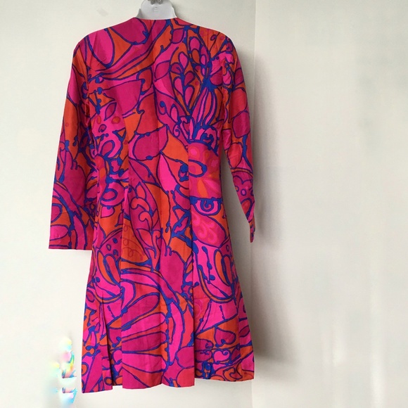 Anthony Allan Dress Vintage Union Bright Pink Orange Front Zipper Back Pleat - Picture 3 of 7